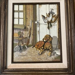 Vintage H.Hargrove Duck Hunt painting framed Canvas